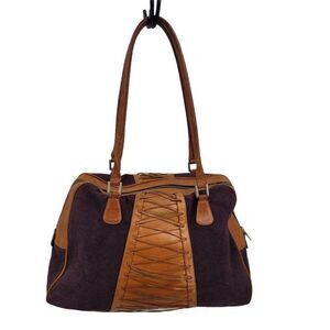 Vtg 90 Johnny Farah Handbag Boho Western Festival Dr. Bag Brown Leather Purple